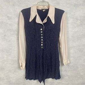 Vtg Y2K Breakin Loose Vest Top Women Small Navy Floral Pinstripe Whimsygoth Flaw